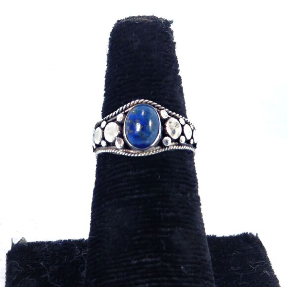 Sterling Silver Ring Women Sz 6 w/ Oval Blue Moonstone, Textured Band - Picture 7 of 9